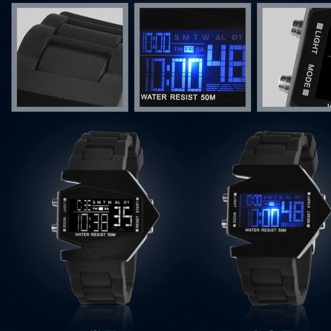 Montre numérique en forme d'avion luxueux
