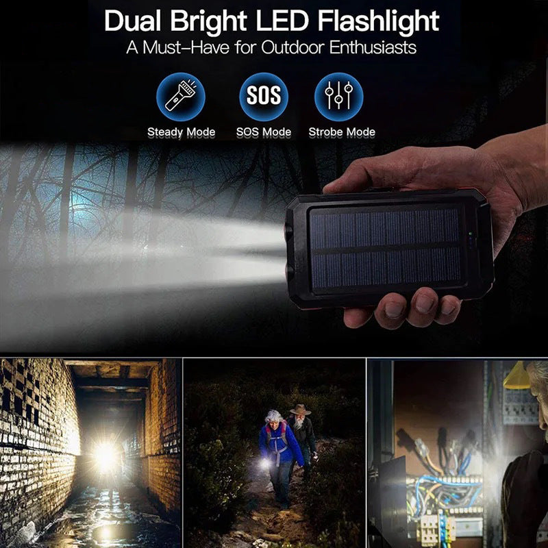 🔋 Batterie externe solaire 10 000 mAh avec double lampe LED – Chargeur portable idéal pour les voyages, le camping et les situations d'urgence. #TopPicks